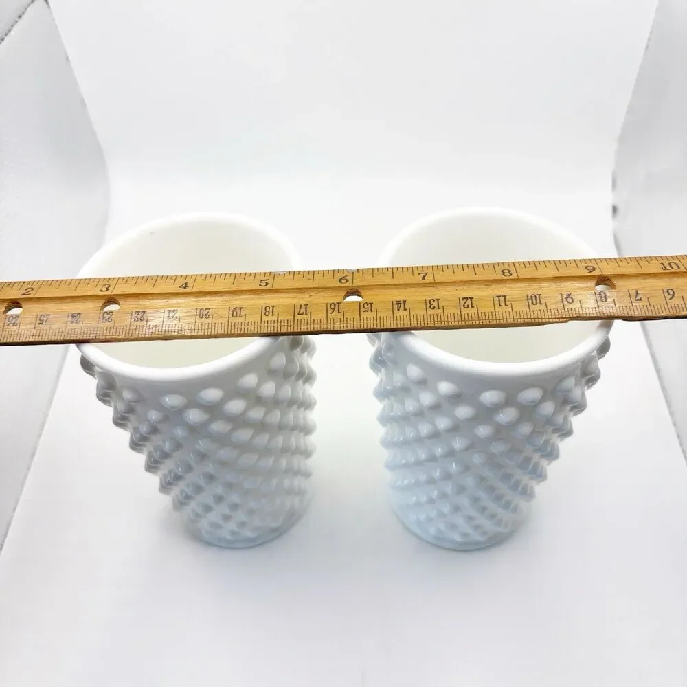 Vtg Fenton White Milk Glass Hobnail Tumbler Juice Glass Cup (2) Unmarked 4 Inch